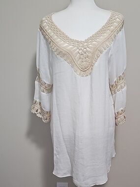White Tunic with Cream Crochet Yoke and Sleeve Accents